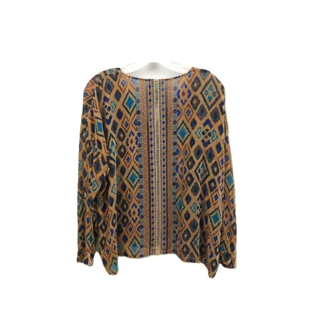 Johnny Was Multicolor Ikat Silk Blend Sheer Blouse S - Picture 4 of 7